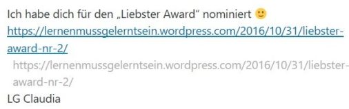 Kommentar Liebster Award